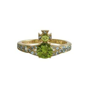 Vivienne Westwood ISMENE Ring Green Crystal Orb Gold Tone Size M Rare